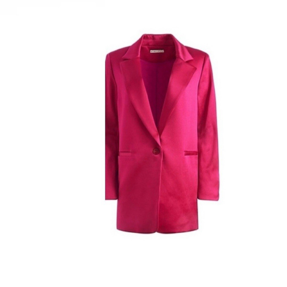 Alice + Olivia Yuriko Collar Boyfriend Satin Blazer in Raspberry NWT Size 6 - Picture 5 of 5